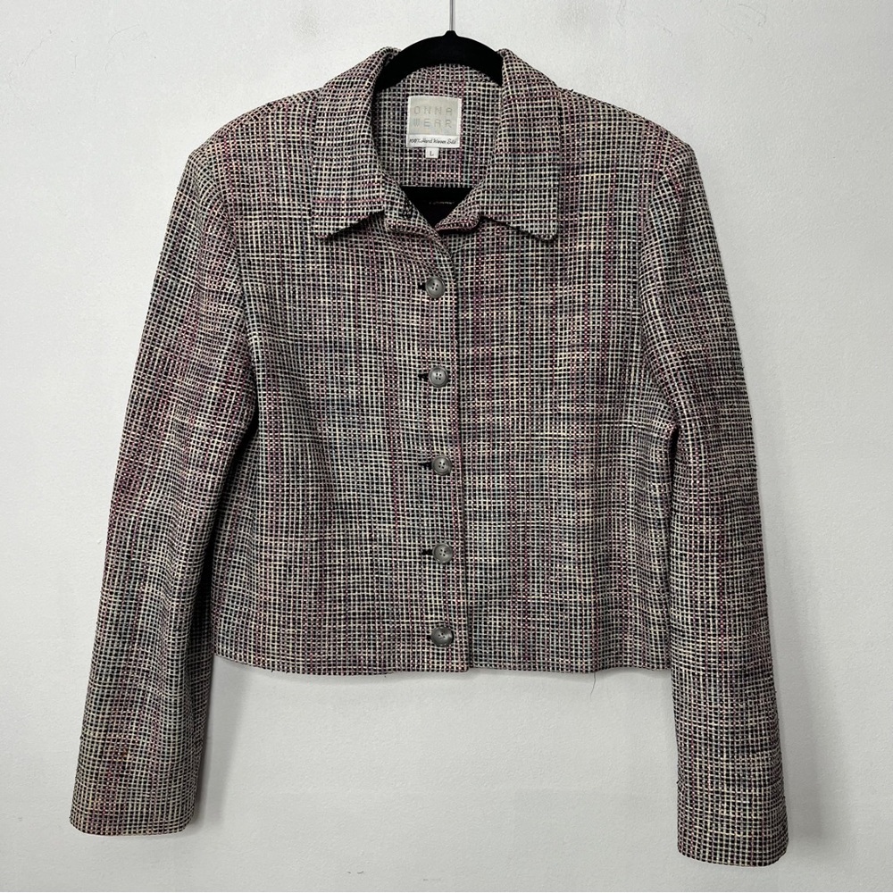 ONNA Wear Cropped Blazer Jacket Handwoven Silk Button Front Size Large - Picture 2 of 9